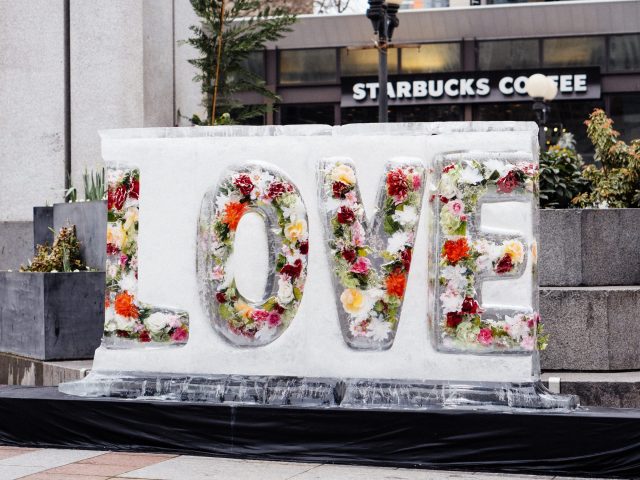 ice sculpture that spells LOVE