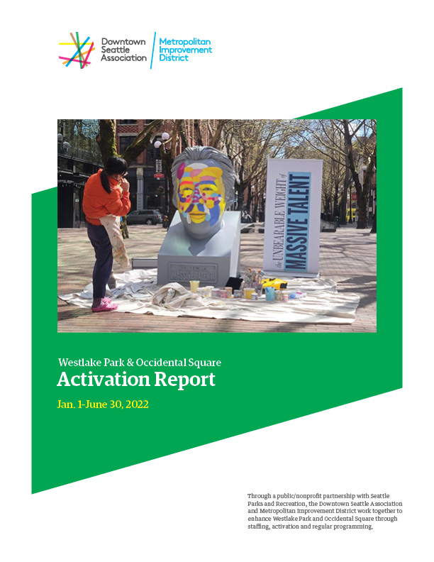 Parks report cover - Nicolas Cage sculpture in Occidental Square
