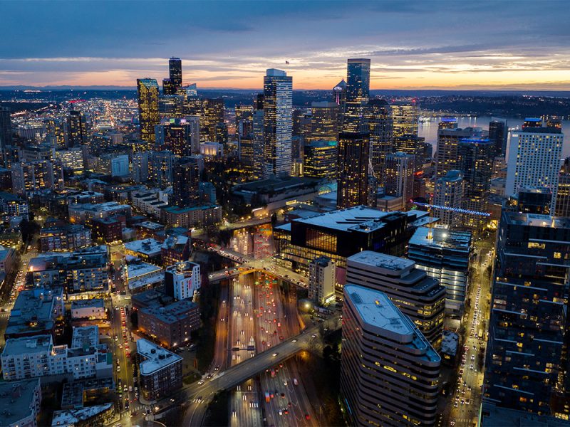 Seattle skyline at dusk