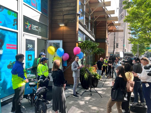Jon Scholes speaks at the opening of the MID Deployment Center at Third Avenue and Pine Street on June 2, 2026.